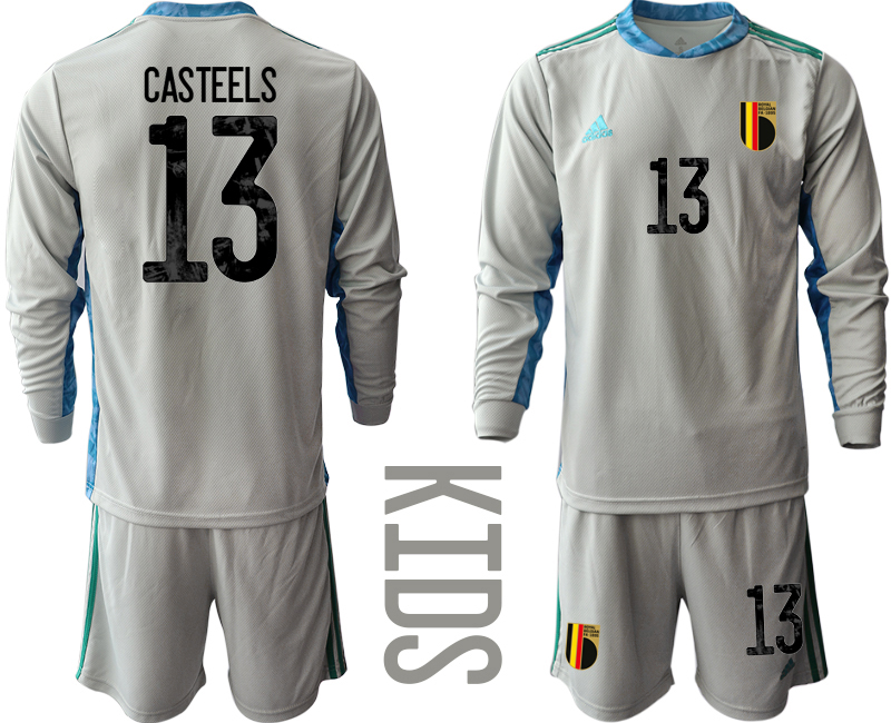 Youth 2021 European Cup Belgium grey Long sleeve goalkeeper #13 Soccer Jersey